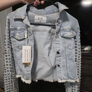 LIC Women's Light Blue Studded Jean Jacket